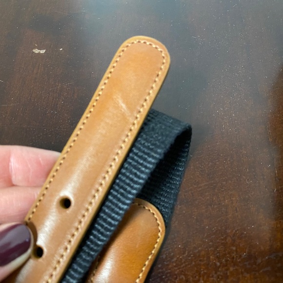 3 Vintage Coach Belt Unisex 36  • Whit Tan Black • Natural Linen & Leather Brass main image 4